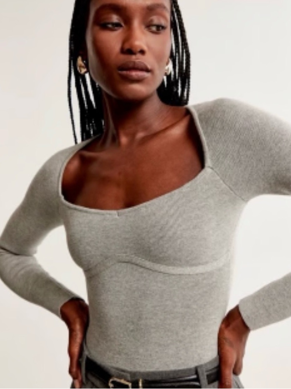 Abercrombie Fitch Sweetheart Sweater Bodysuit XS Gray Long Sleeve Corset